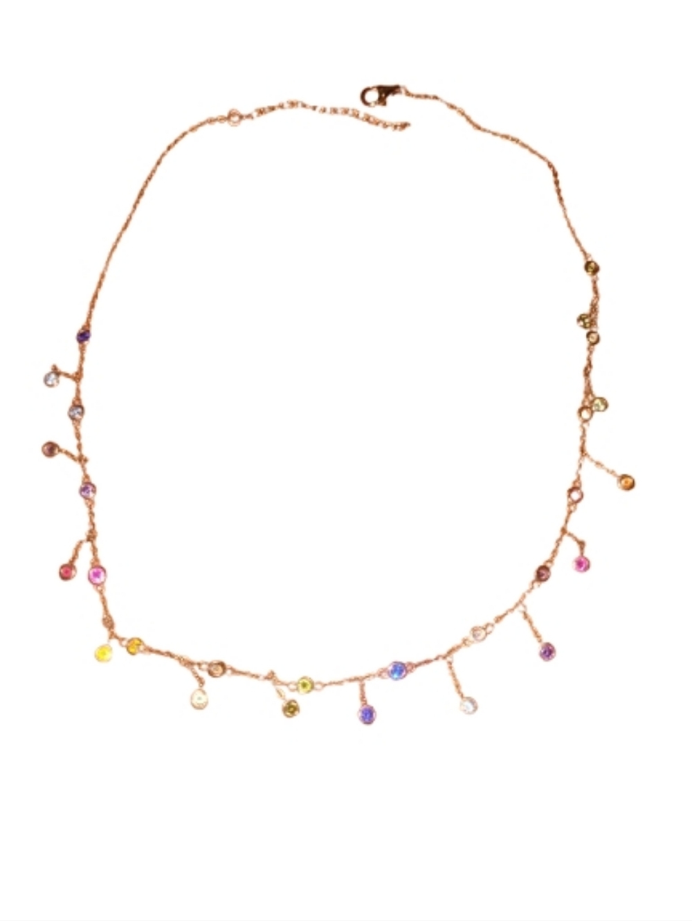 18k Over .925  Multi-Gem Dangle Necklace - Pink, Yellow, Blue, Purple Accents - Picture 6 of 9